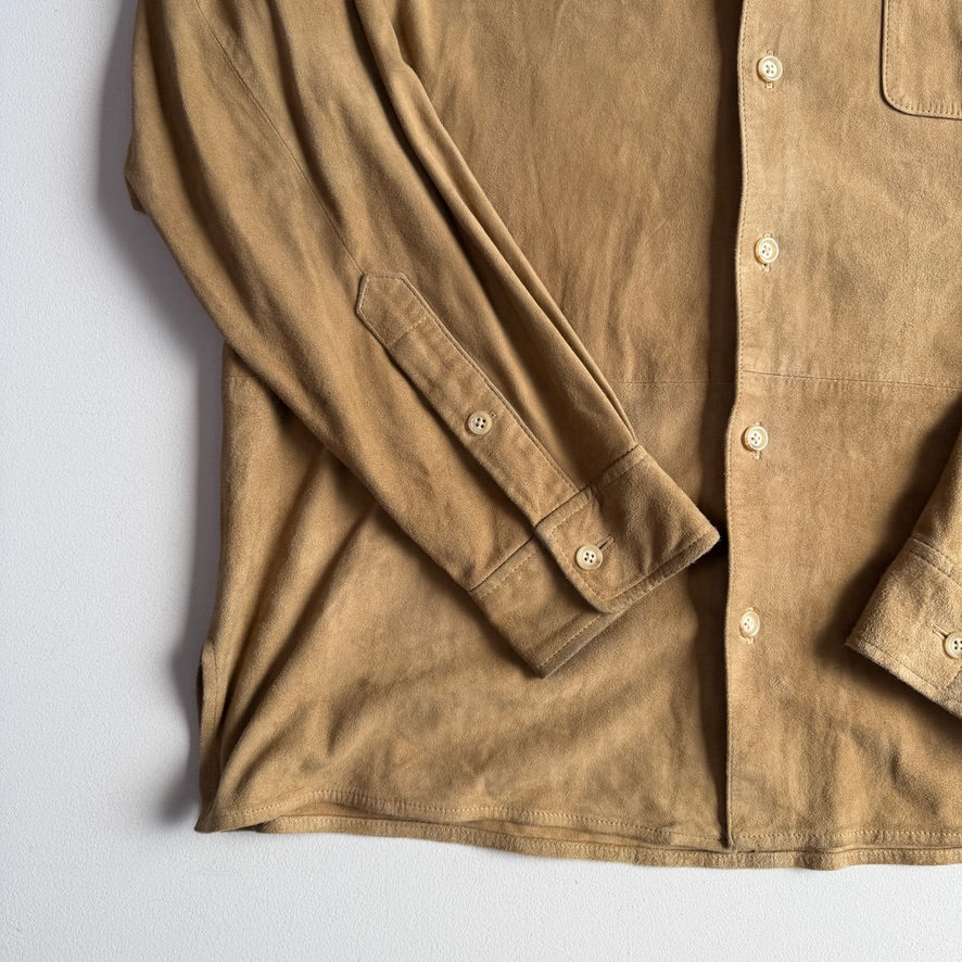 Polo Ralph Lauren (L) Suede Leather Tan Button Front Long Sleeve Shirt