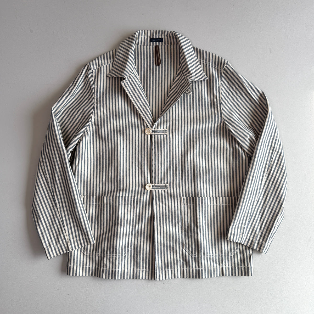 Drake's London (44) Blue and Ecru Stripe Cotton-Linen Deck Chore Jacket
