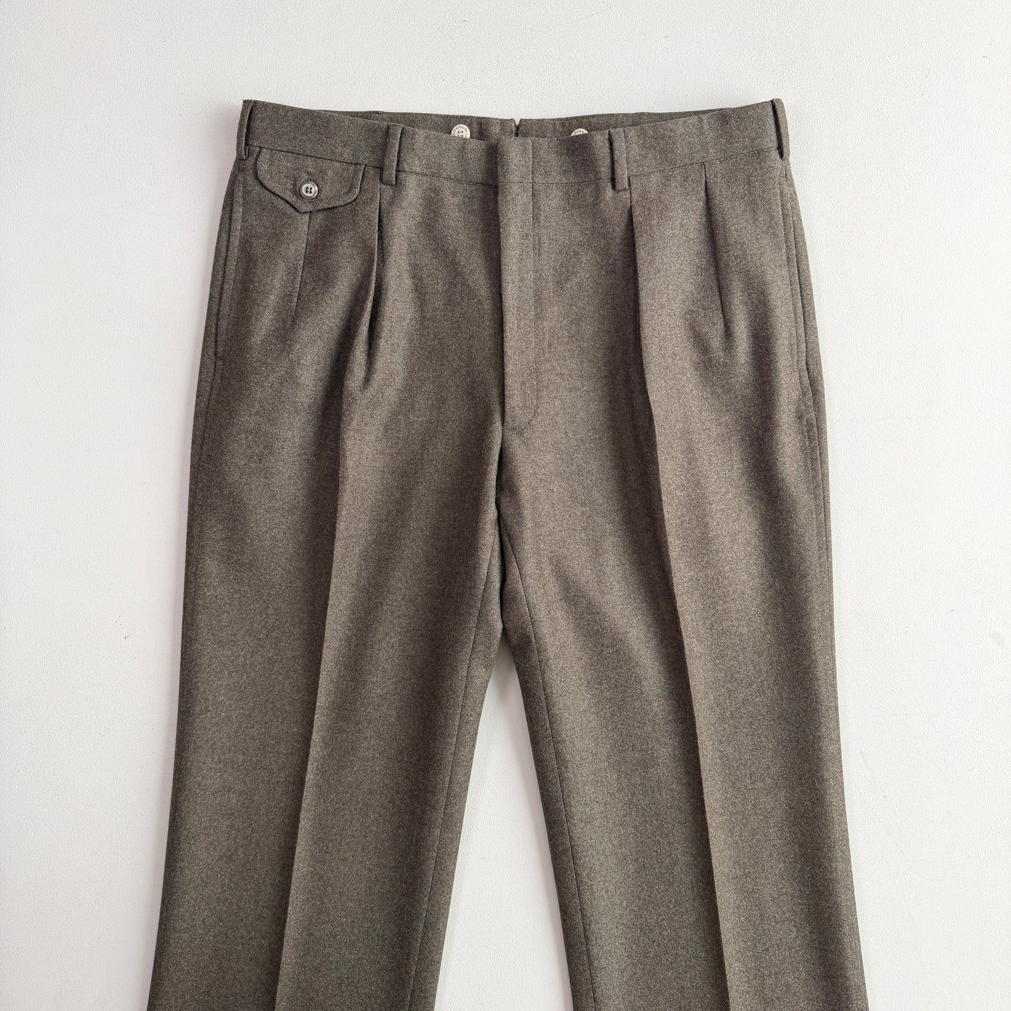 VNTG Polo Ralph Lauren (37x34) Wool Flannel Pleated Olive Trousers Pants