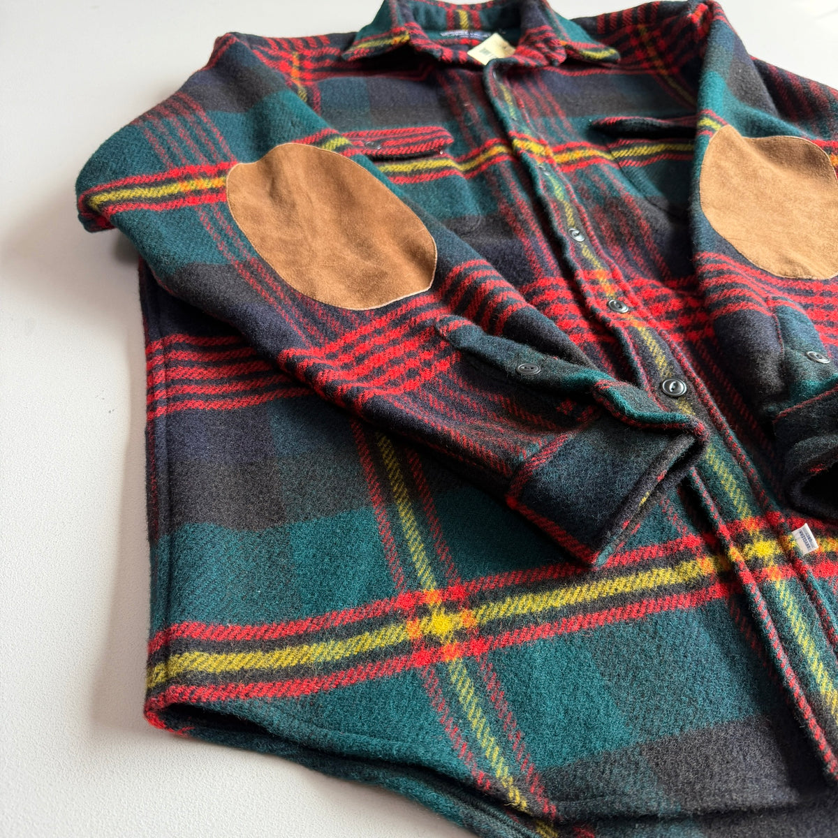 NWT VNTG Polo Ralph Lauren (L) 100% Wool Plaid Suede Elbow Overshirt