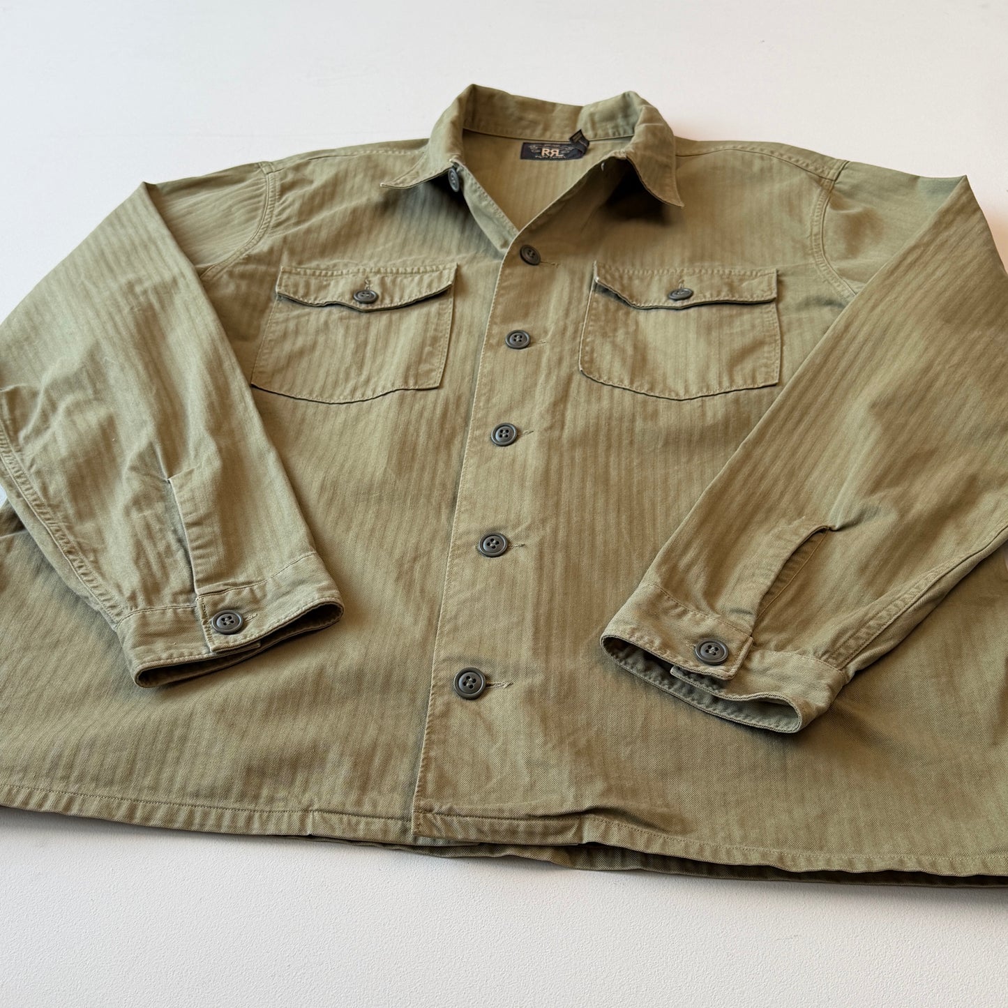 RRL Ralph Lauren (2XL) Olive Military Herringbone Twill Over Shirt