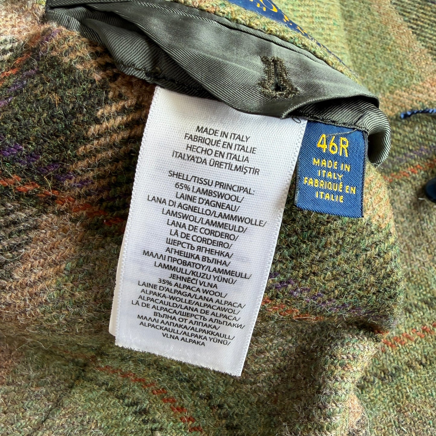 Polo Ralph Lauren (46R) Wool/Alpaca Tweed Plaid Unstructured Green Sport Coat