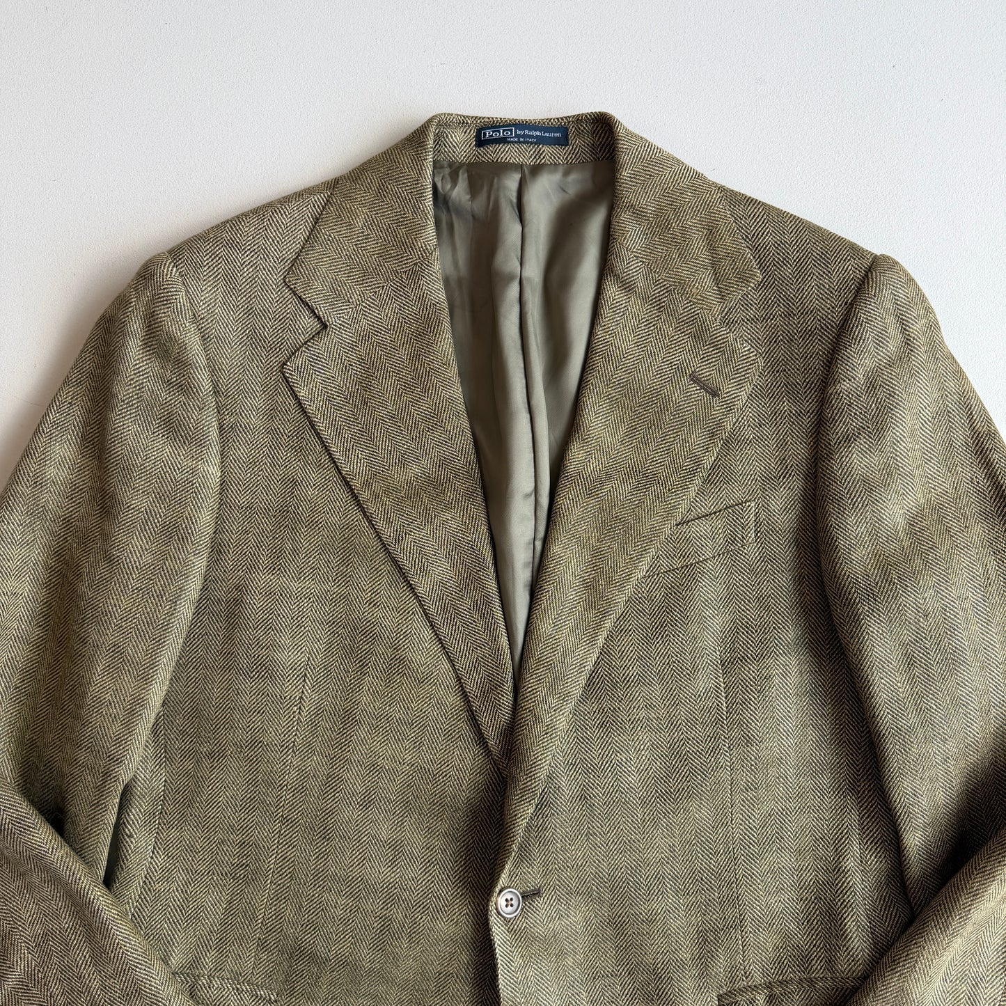 Polo Ralph Lauren (42R) Olive Green 100% Flax Tweed Herringbone Sport Coat