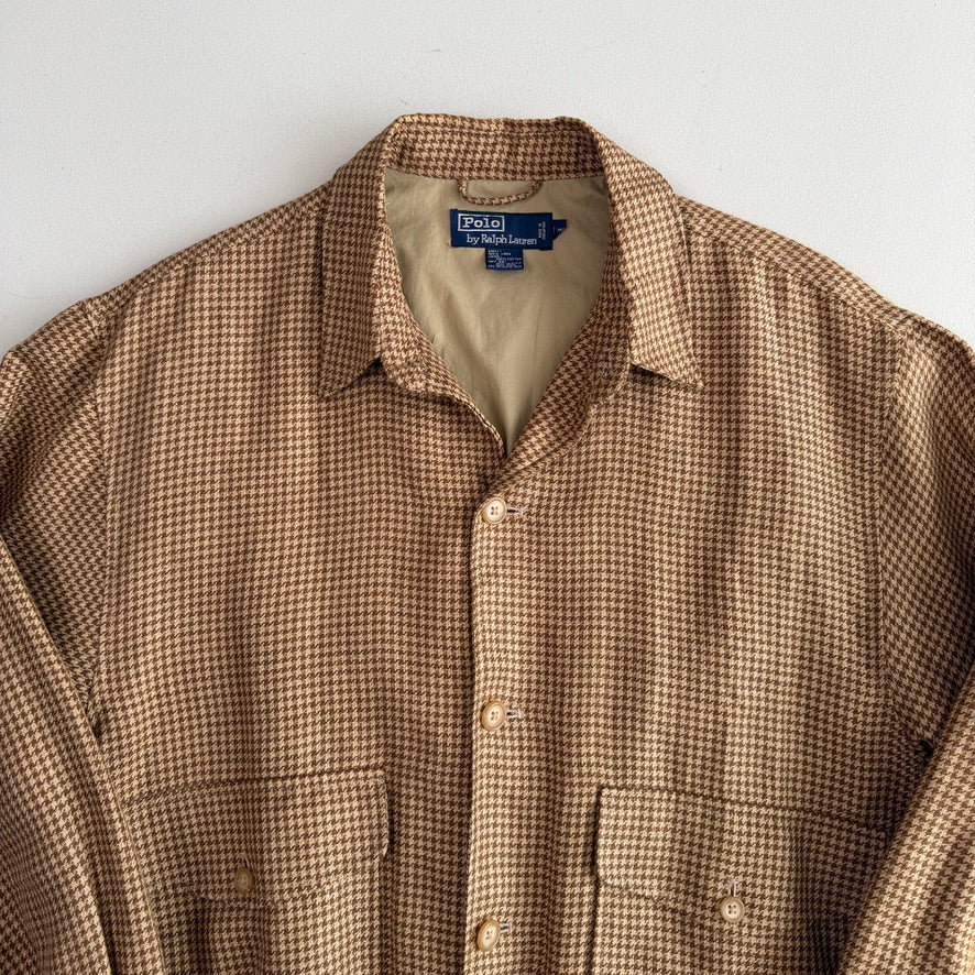 VNTG Polo Ralph Lauren (L) 100% Linen Houndstooth Button Bomber-Style Jacket