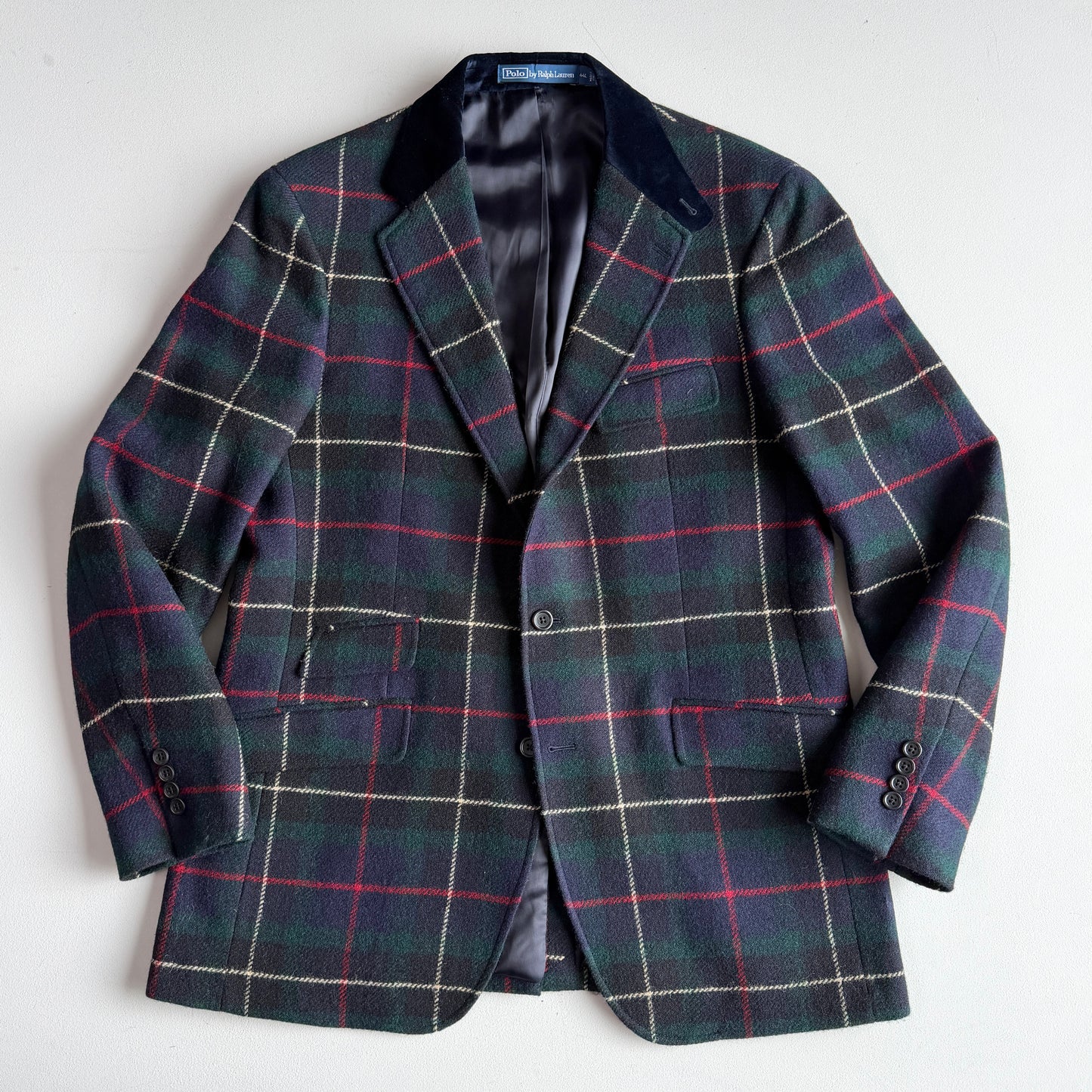 Polo Ralph Lauren (44L) Tartan Velvet Collar Moon Woven Tweed Wool Sport Coat