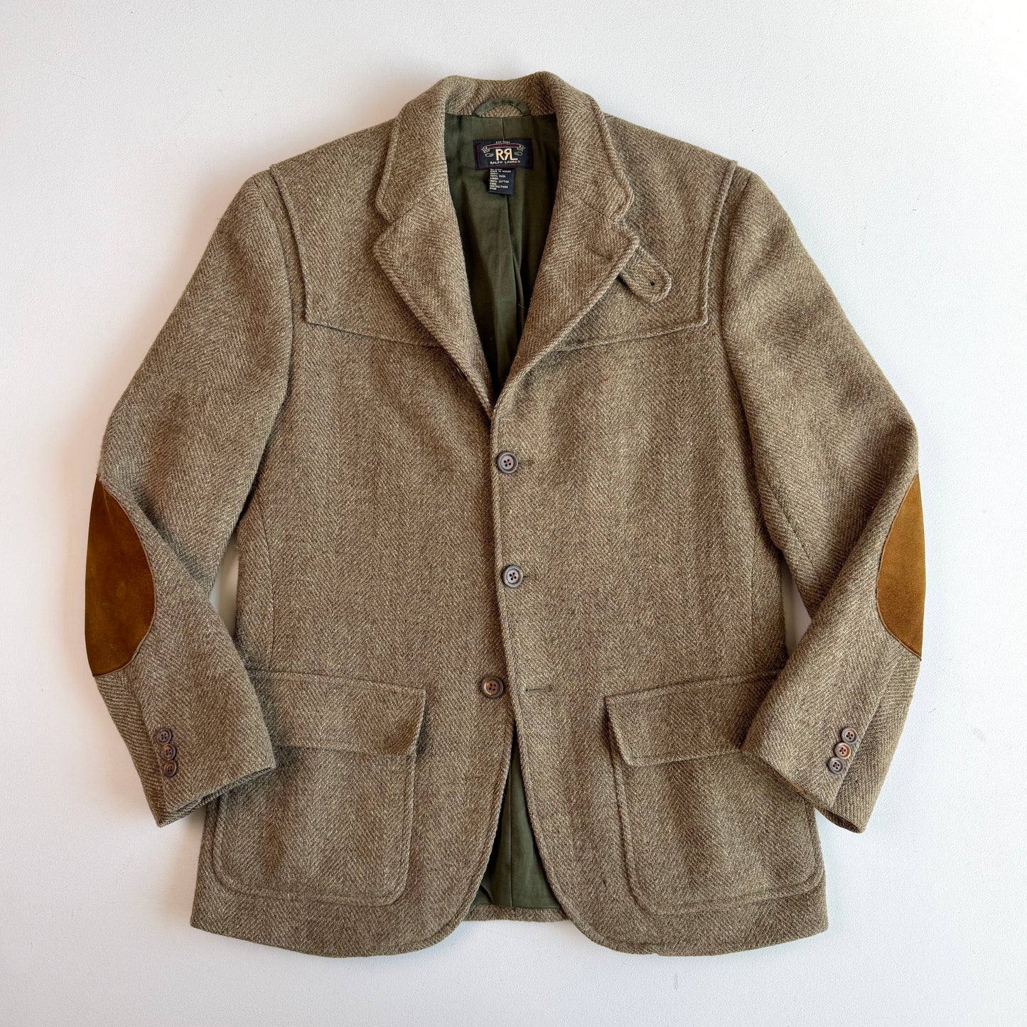 VNTG RRL Ralph Lauren (M) Olive Wool tweed Double Cape Sports Coat