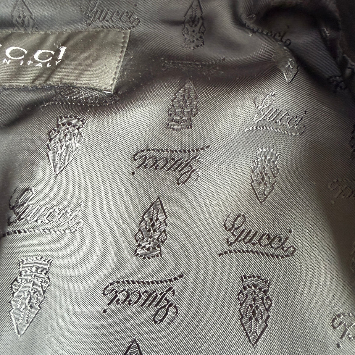 Gucci (58IT /2XL) Black Leather Bomber Style Green/Red Accent Jacket