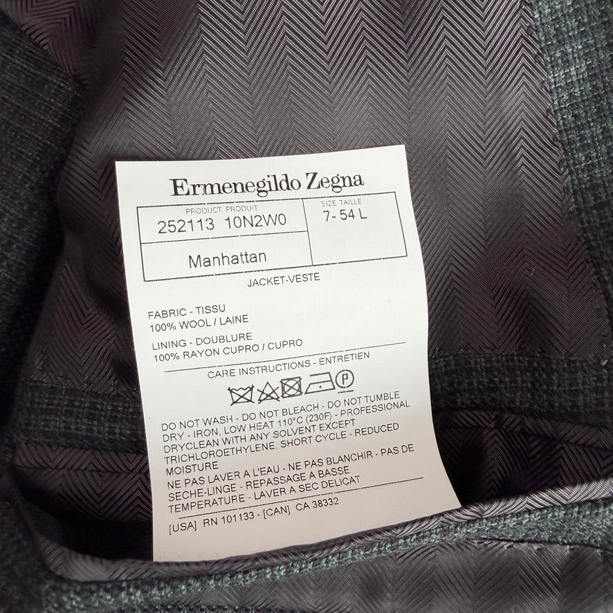 NWOT Ermenegildo (54L IT) Summer Weight Green Wool Hopsack Manhattan Sport Coat