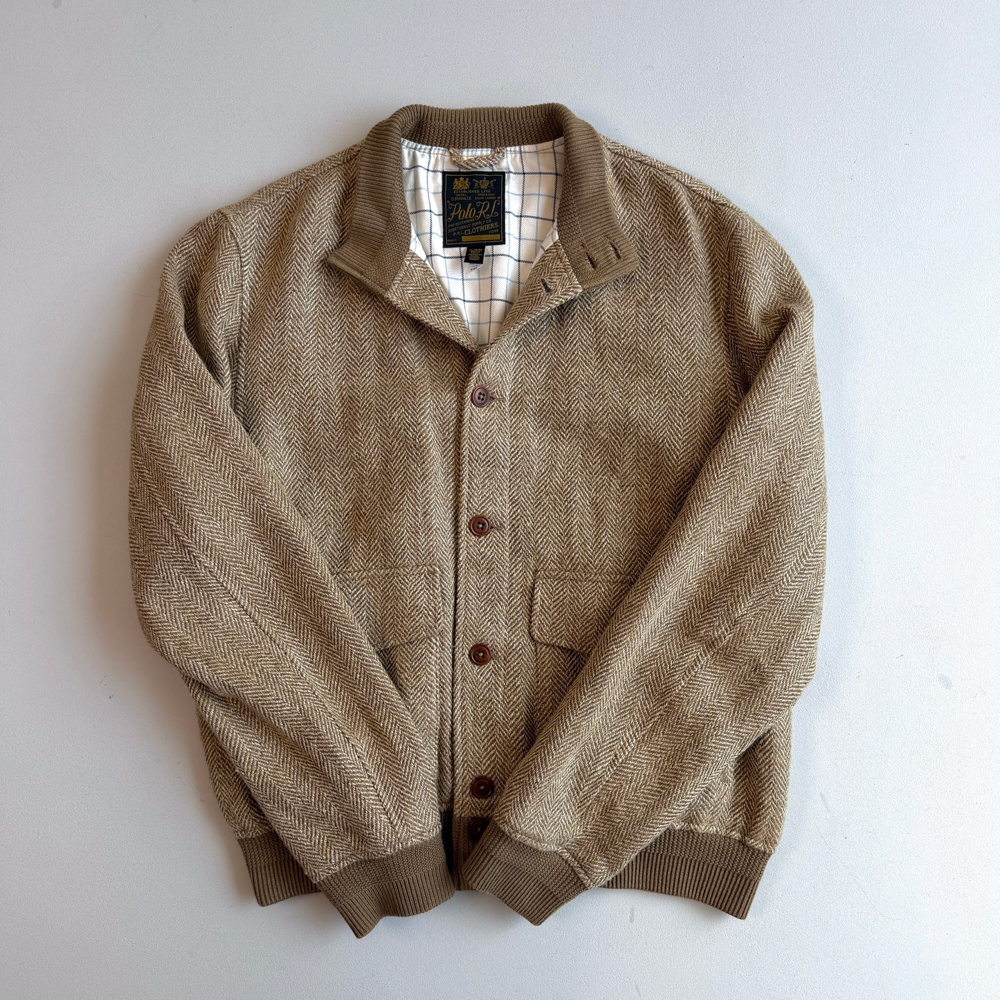 Polo Ralph Lauren (XL) Linen/Silk/Wool Tweed Beige Bomber-Style Jacket