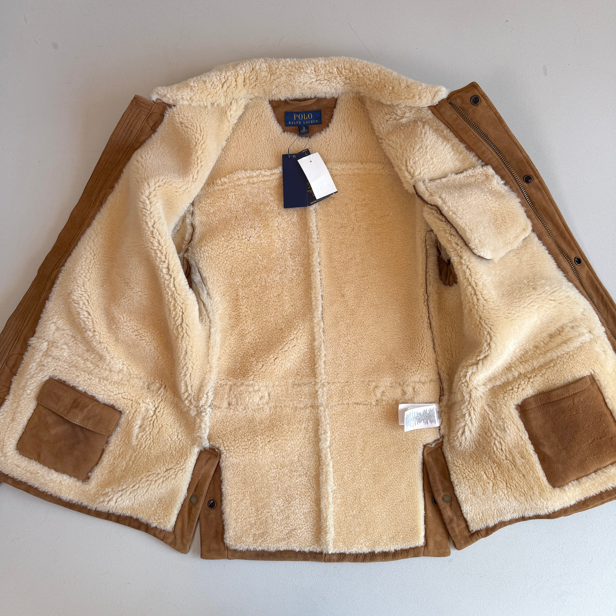 NWT Polo Ralph Lauren (S) Shearling Lamb Suede Leather Car Coat