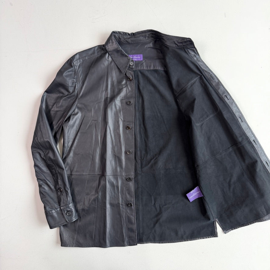 Ralph Lauren Purple Label (L) Skived Lamb Leather Midnight Blue Overshirt