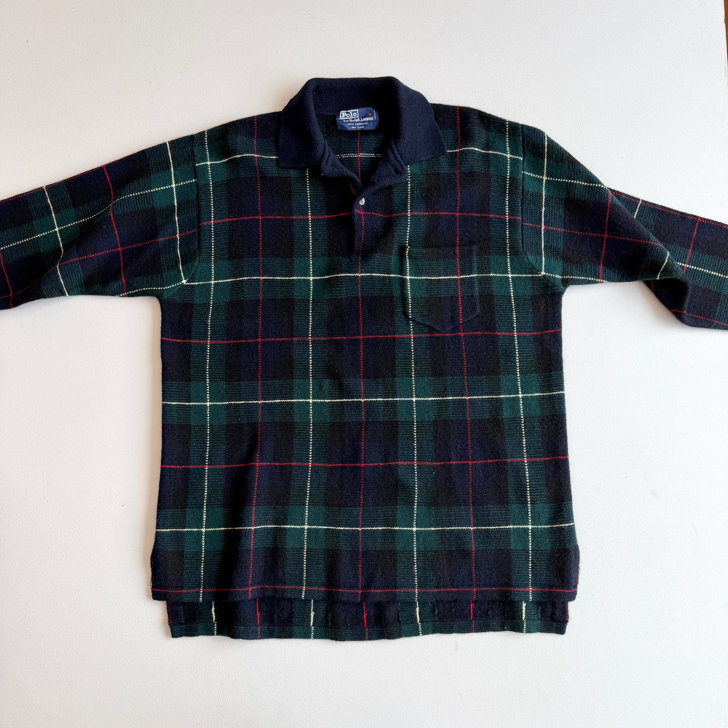 VNTG Polo Ralph Lauren (L) 100% Cashmere Tartan Plaid Collared Pullover Sweater