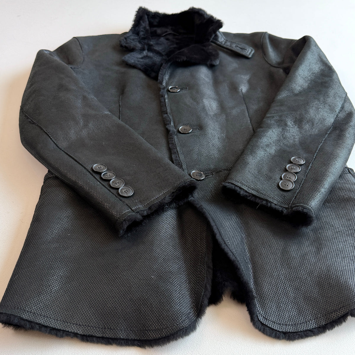 Giorgio Armani (48IT /38R) Lamb Shearling Leather Black Button Coat
