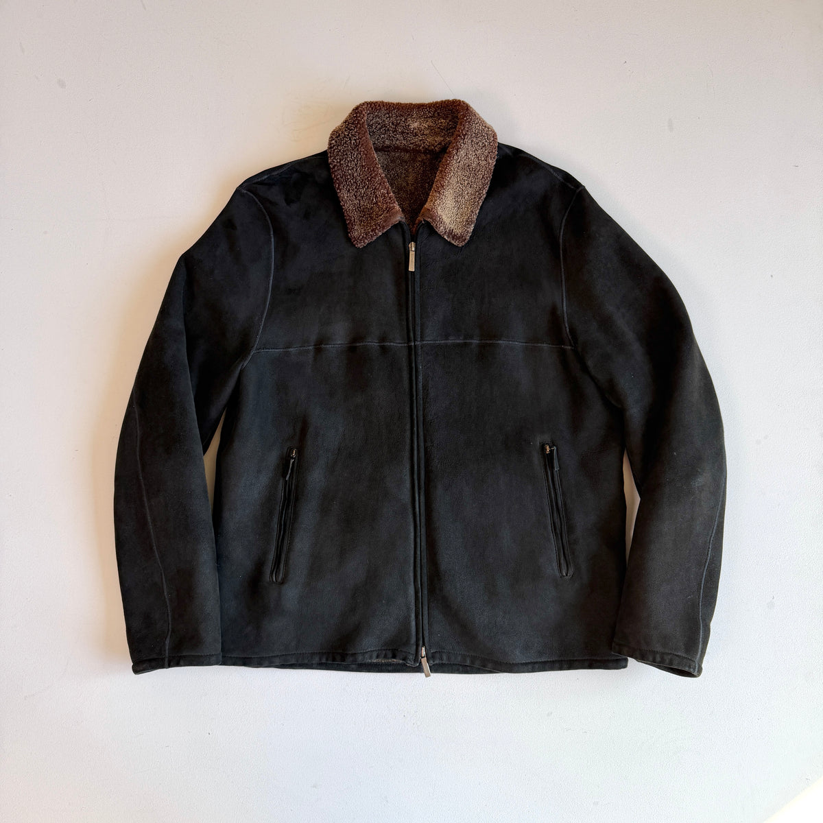 Burberry London (52) Lamb Shearling Suede Leather Black/Bronze Jacket