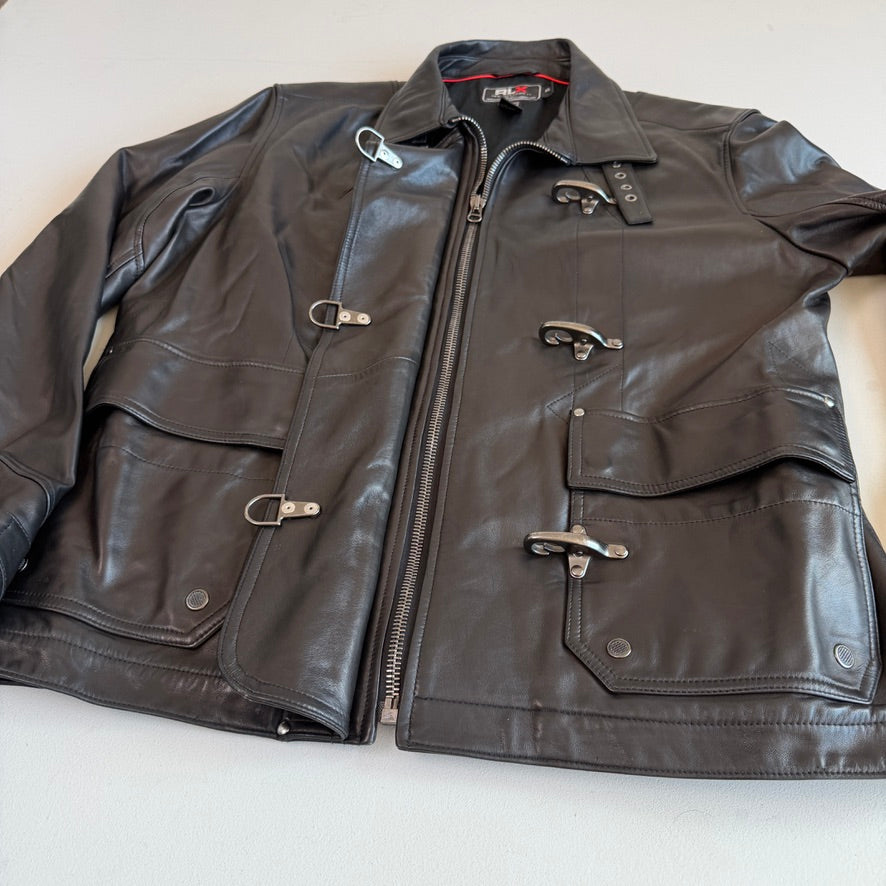 Ralph Lauren RLX (XL) Glove-Soft Leather Fireman Clasp Black Jacket