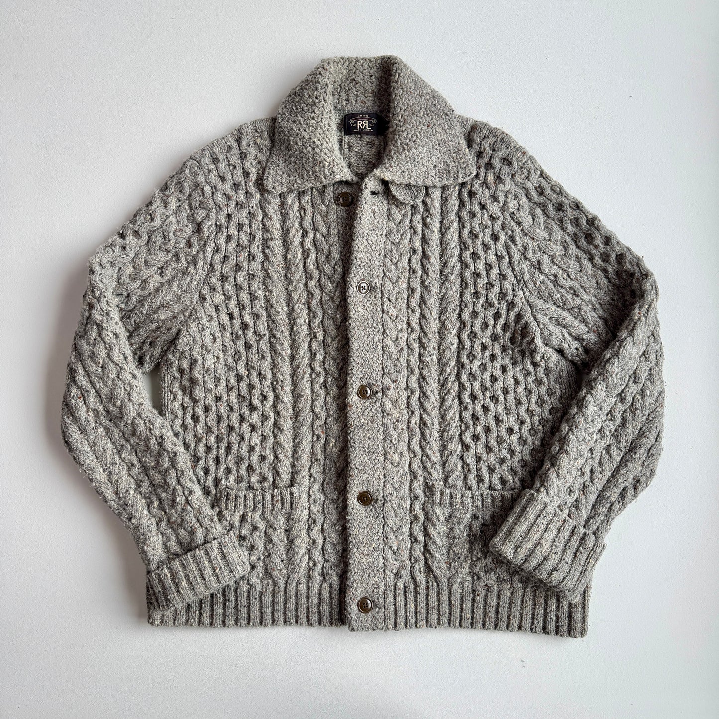 RRL Ralph Lauren (2XL) Wool Rust Specked/Heathered Cardigan Sweater