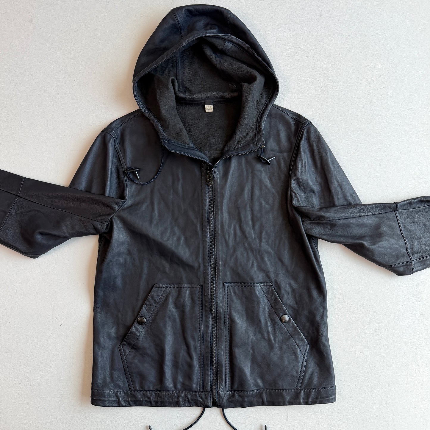 Burberry Brit (M) Leather Slate Blue Zip Hooded Jacket