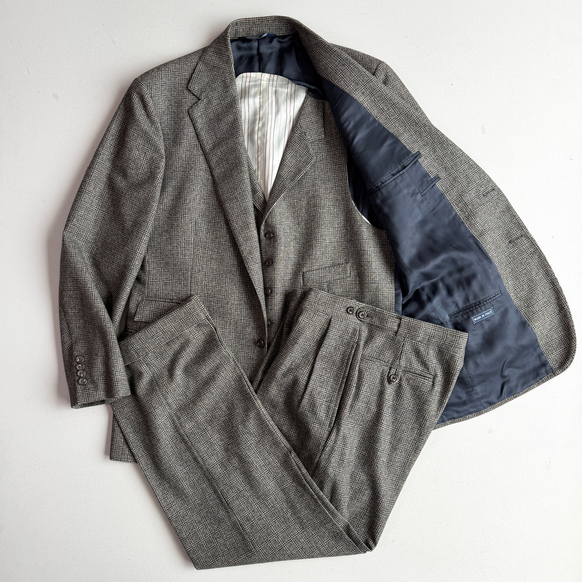 VNTG Polo Ralph Lauren (42R - 34x30) Wool Flannel Glen Check Three-Piece Suit