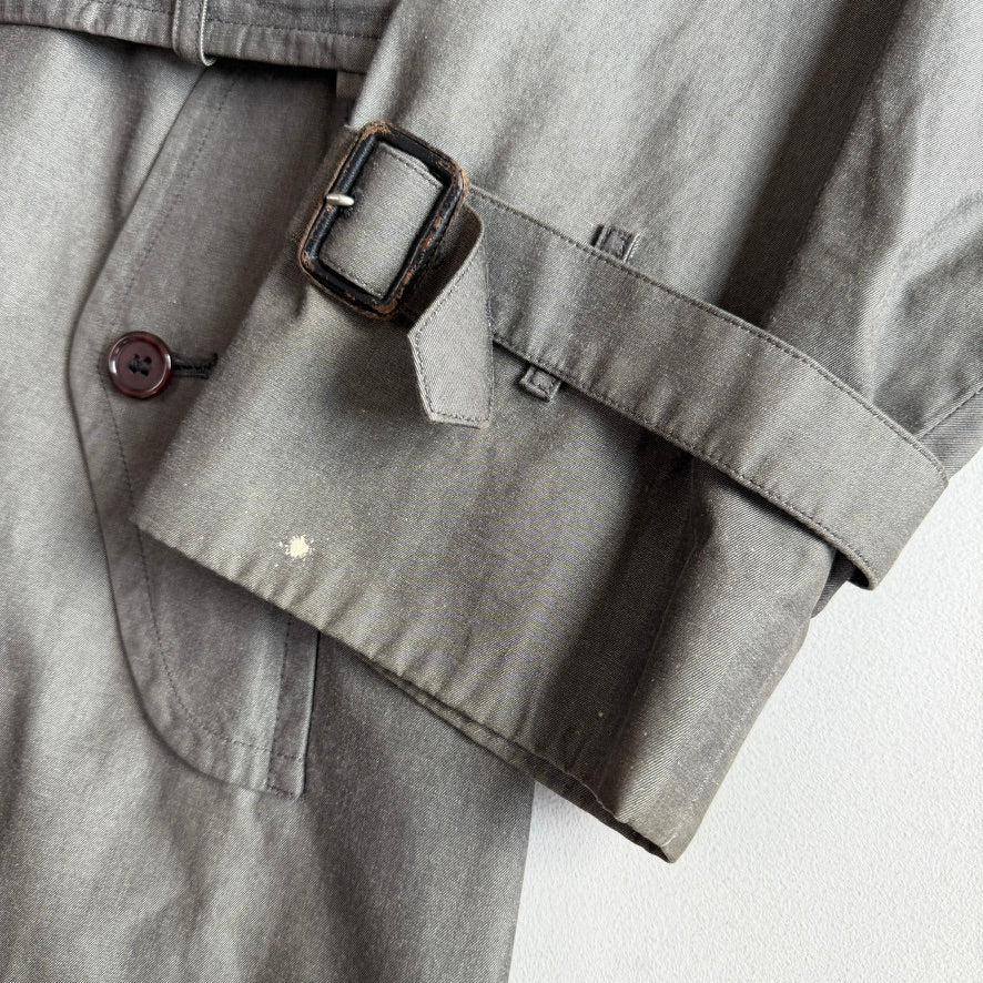 VNTG Burberry (44L) 100% Cotton Gabardine Double Breast Gray Trench Coat