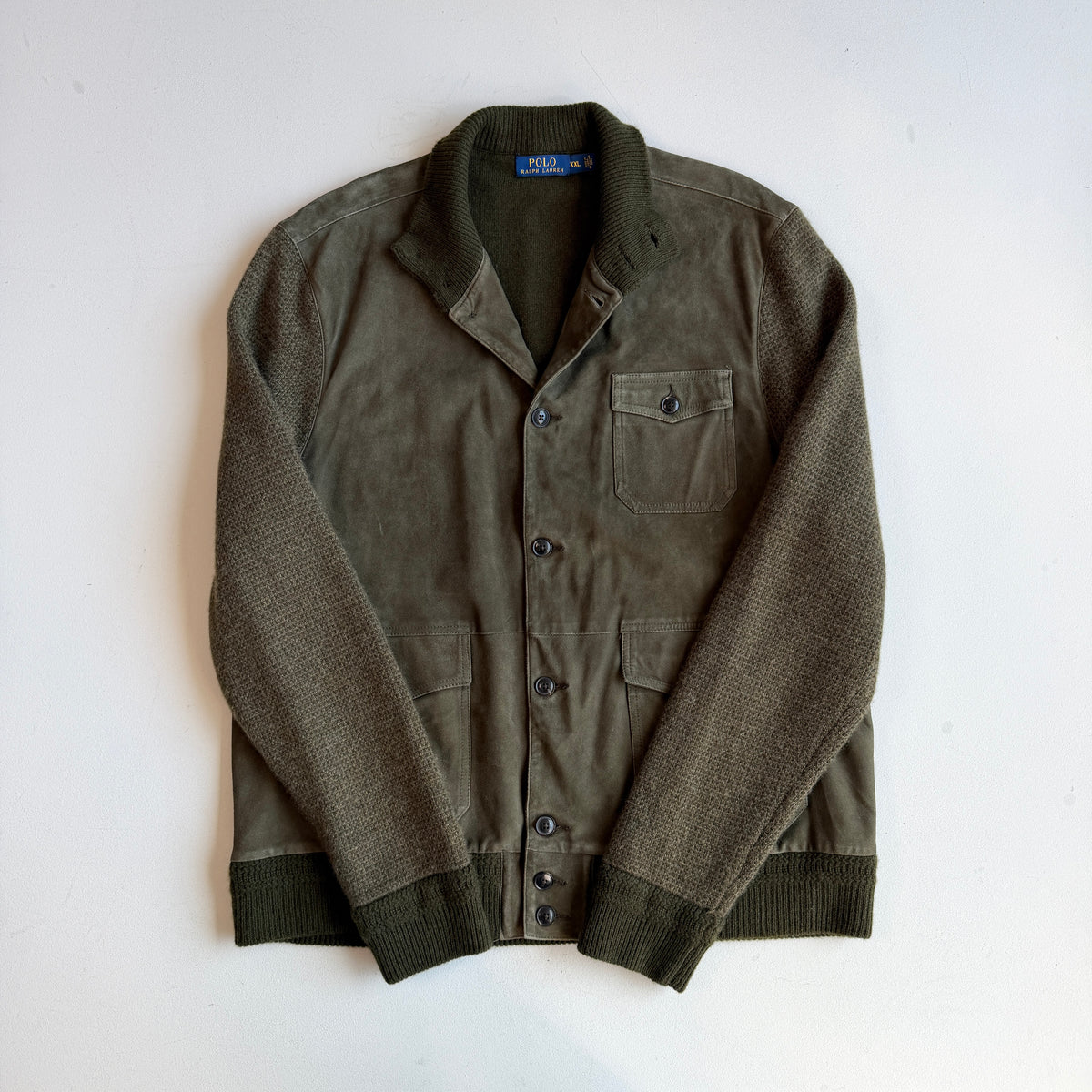Polo Ralph Lauren (2XL) Suede Leather Front Wool/Cashmere Button Jacket Cardigan