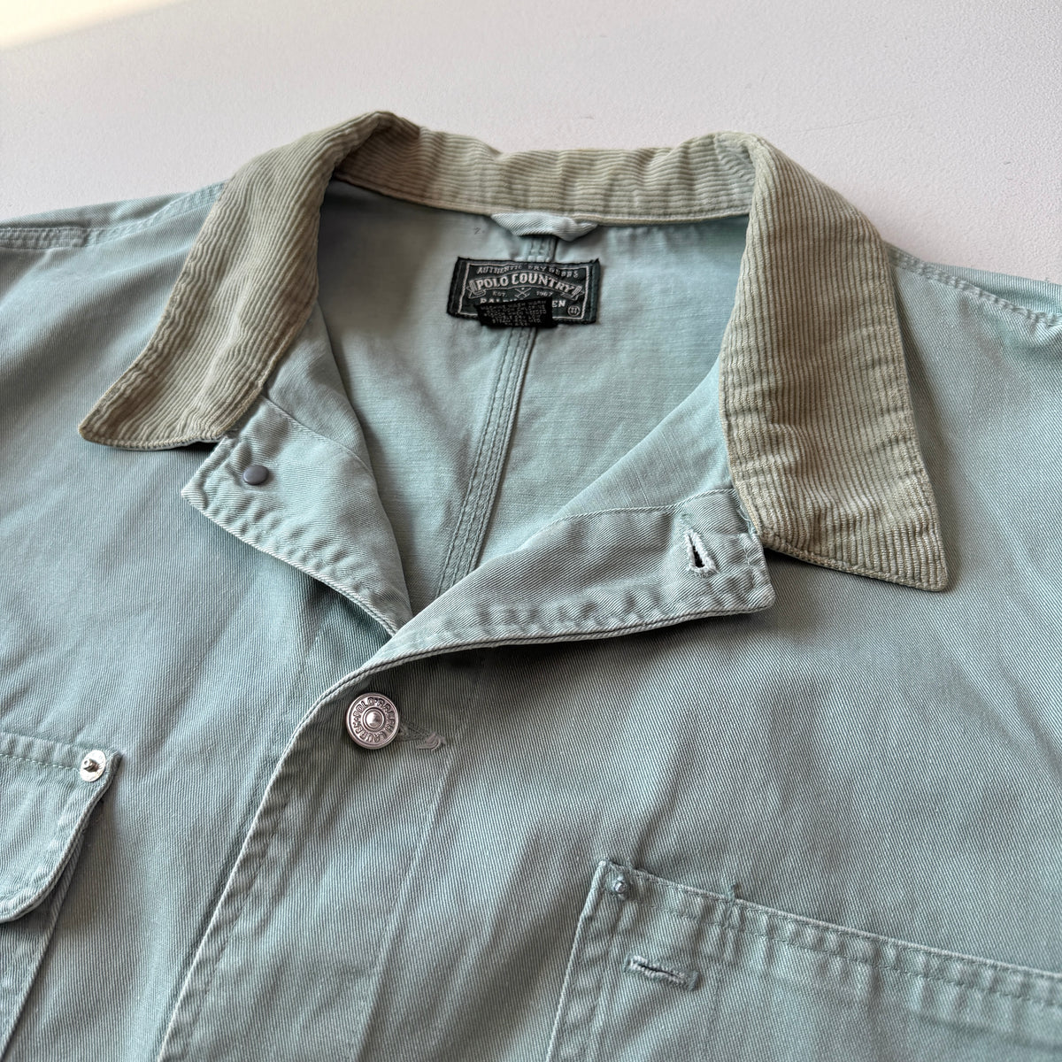 VNTG Ralph Lauren Polo Country (XL) Mint Green Cotton Twill Trucker Jacket