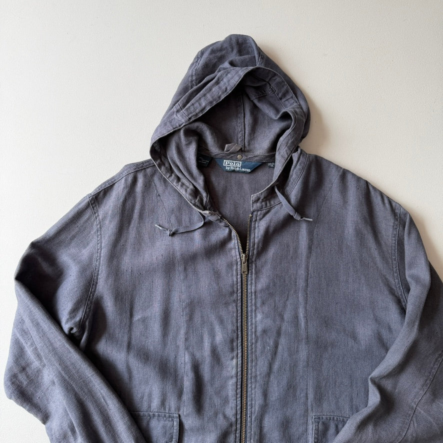 VNTG Polo Ralph Lauren (M) 100% Linen Slate Blue Hooded Jacket