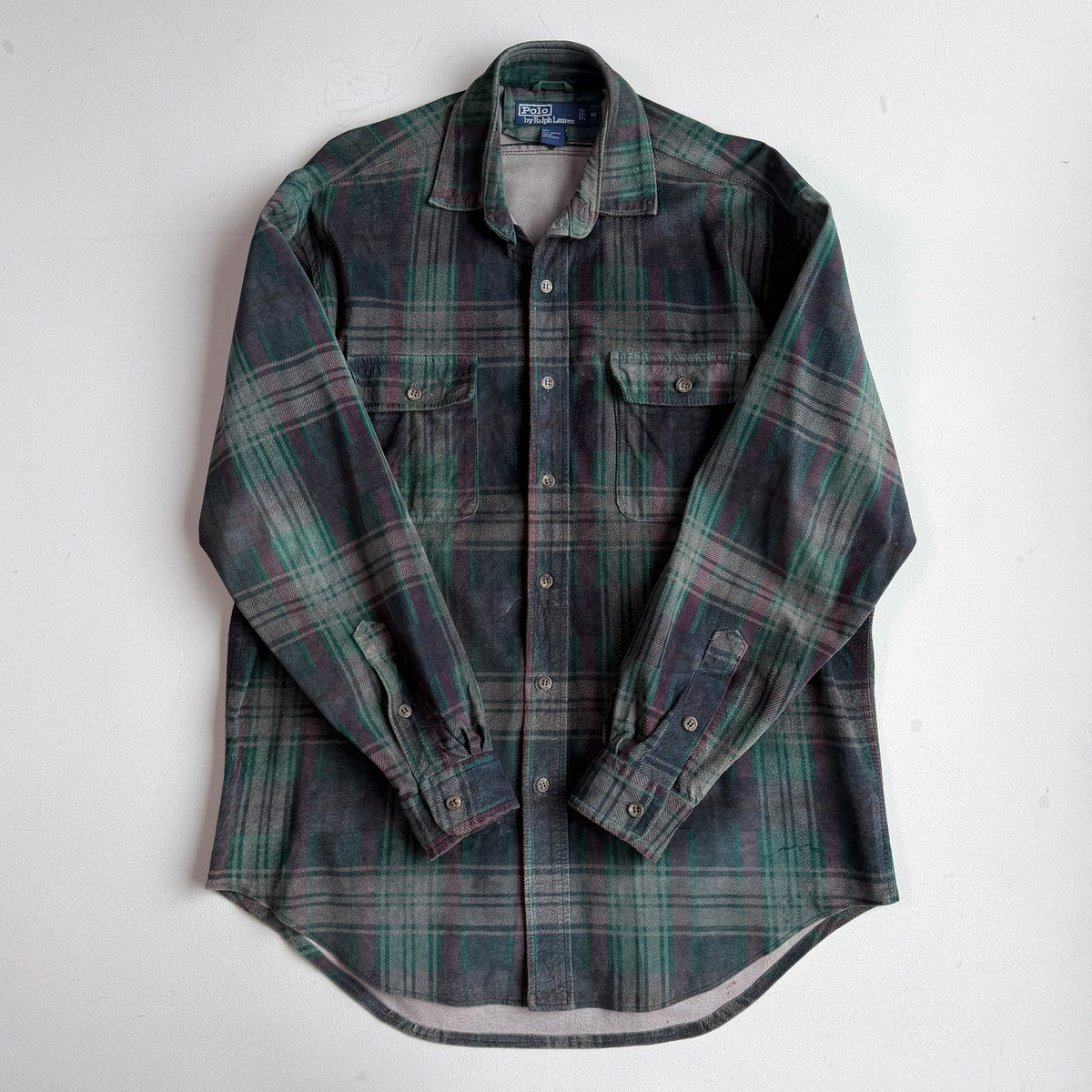 RARE! Polo Ralph Lauren (M) Suede Leather Plaid Tartan Button Front Shirt VNTG