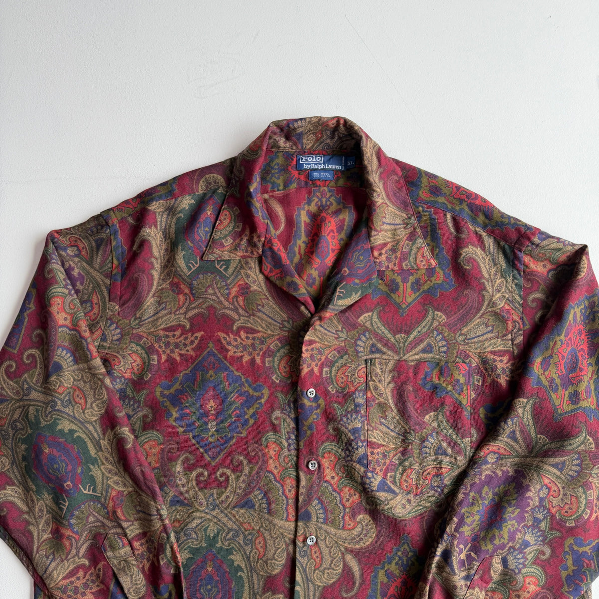 VNTG Polo Ralph Lauren (XL) Wool Paisley Maroon Camp Collar Shirt