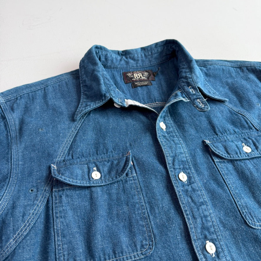 RRL Ralph Lauren (L) Indigo Cotton/Ramie Chambray Scalloped Yoke Work Shirt