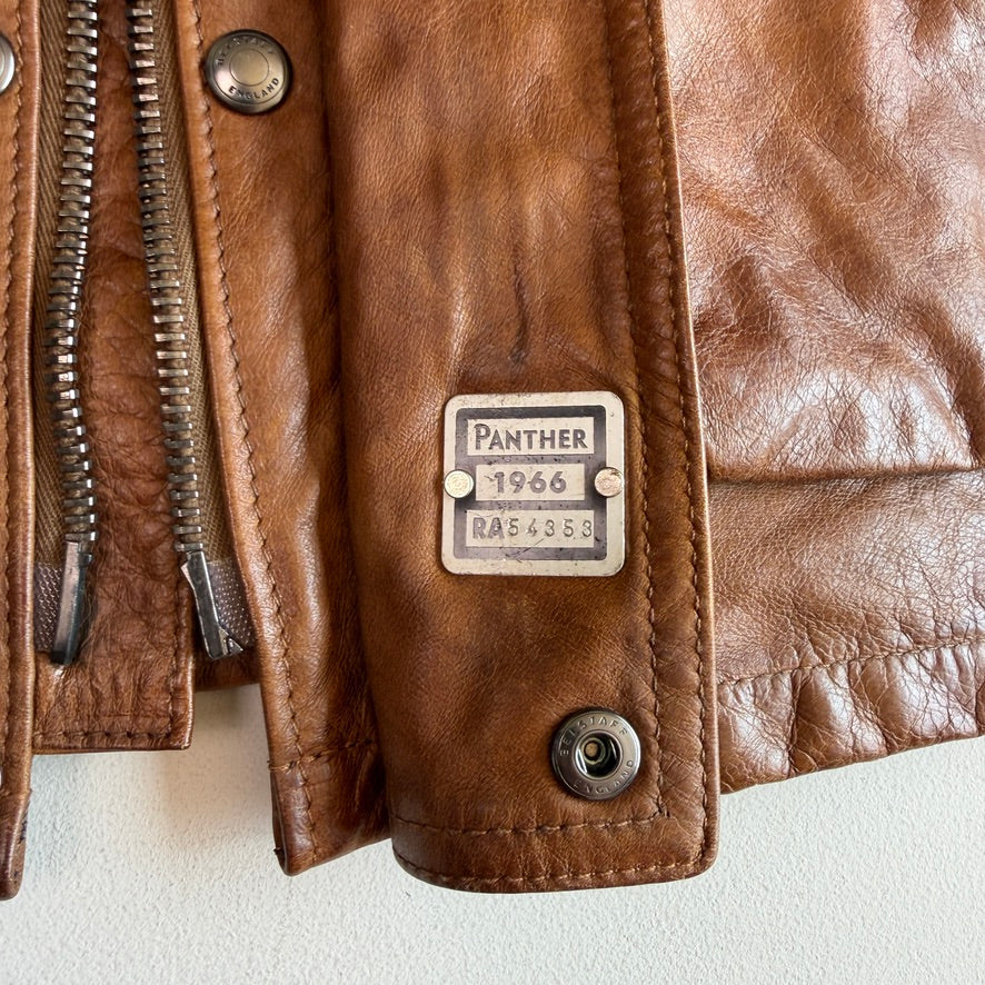 NWT Belstaff (58IT / 2XLT) Panther Cognac Four Pocket Leather Motorcycle Jacket