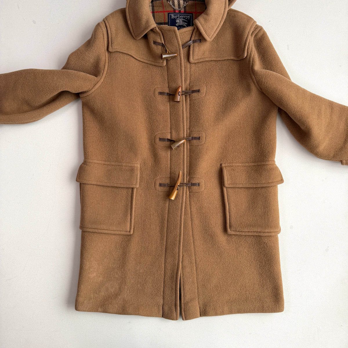 VNTG Burberry London (48) 100% Wool Brown Nova Check Duffle Coat
