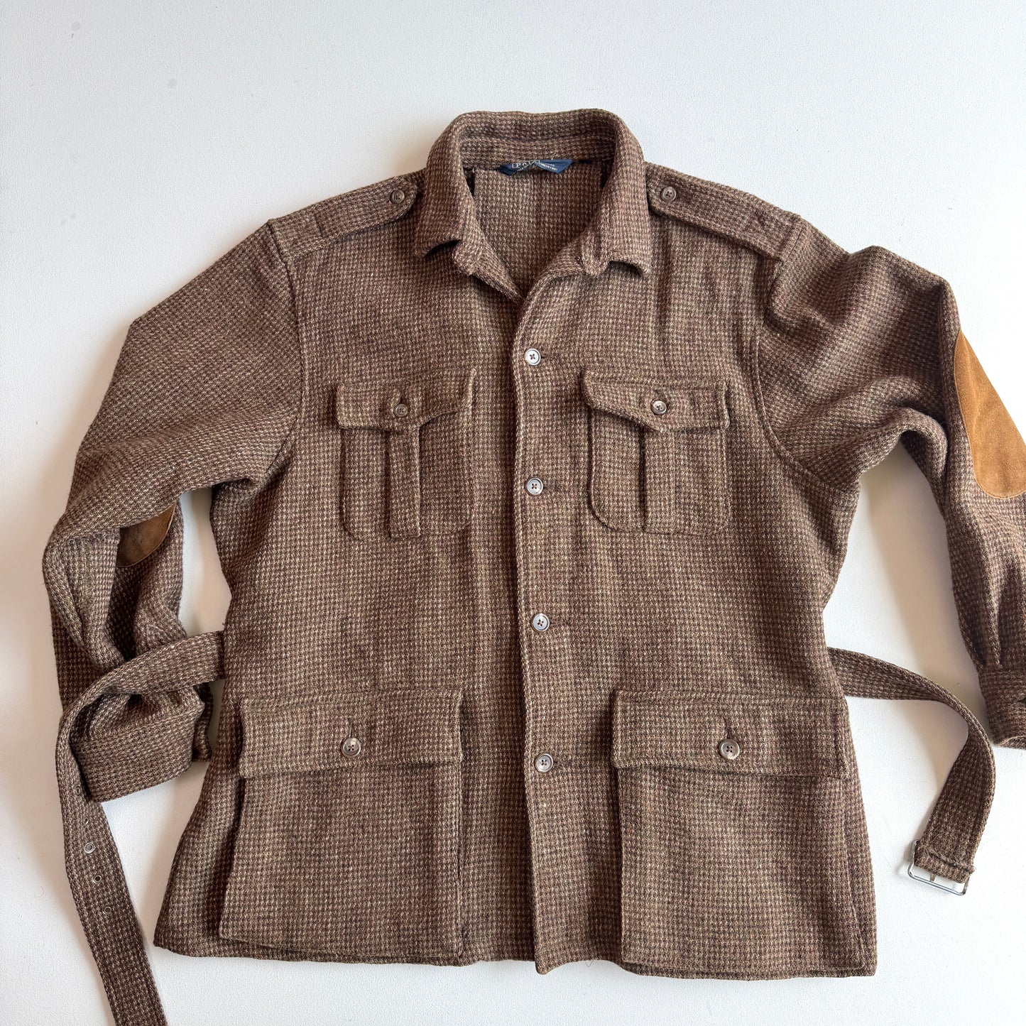 VNTG Polo Ralph Lauren (XL) Norfolk Wool Tweed Belted Melange Jacket Coat