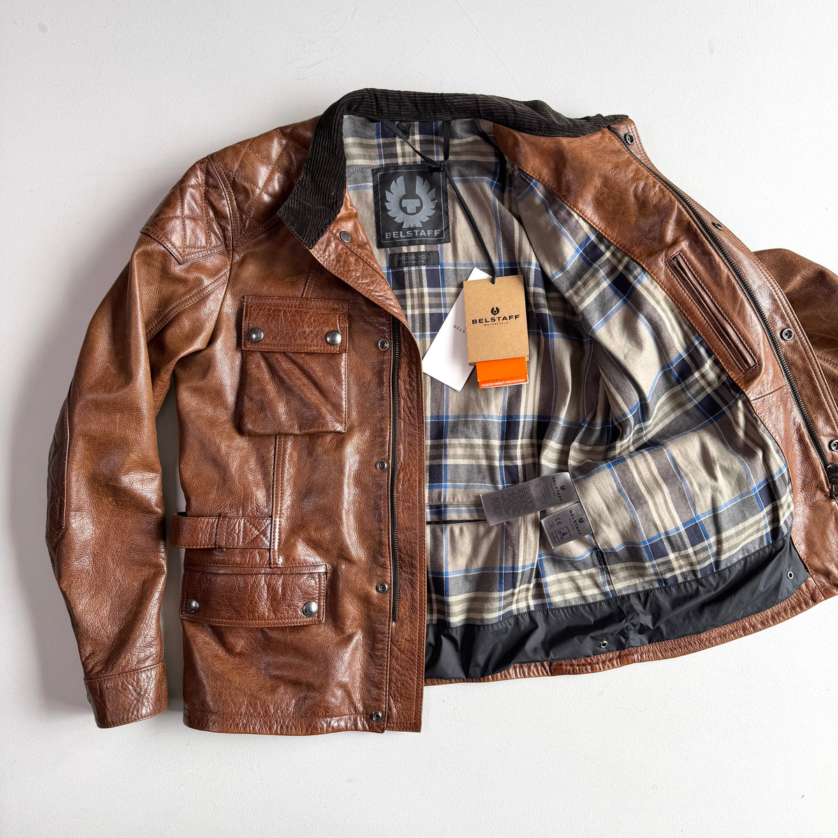 NWT Belstaff (L/XL) Turner Leather Brown Partial-Belt Motorcycle Jacket