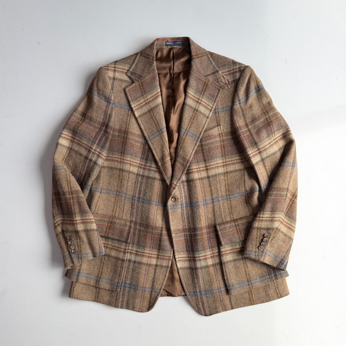 Polo Ralph Lauren (46L) Wool/Alpaca Tweed Blue/Purple Overcheck Sport Coat