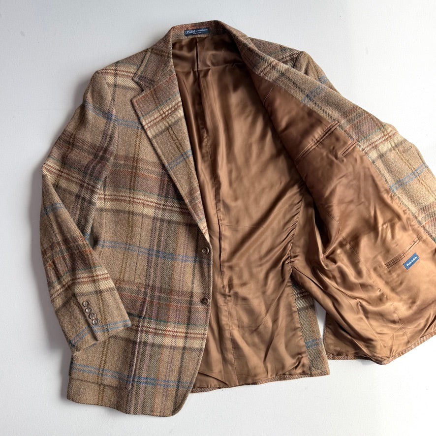 Polo Ralph Lauren (46L) Wool/Alpaca Tweed Blue/Purple Overcheck Sport Coat