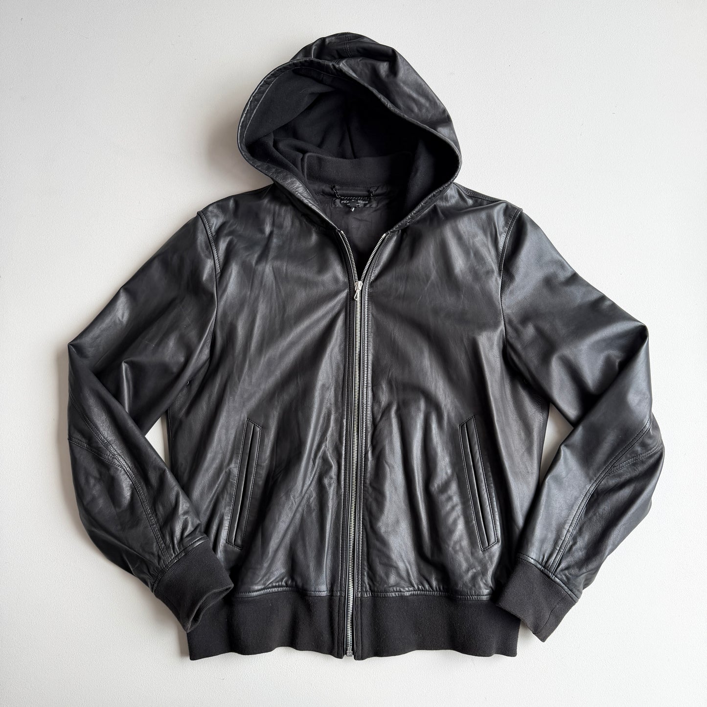rag & bone (L) Glove Soft Lamb Leather Hooded Black Jacket