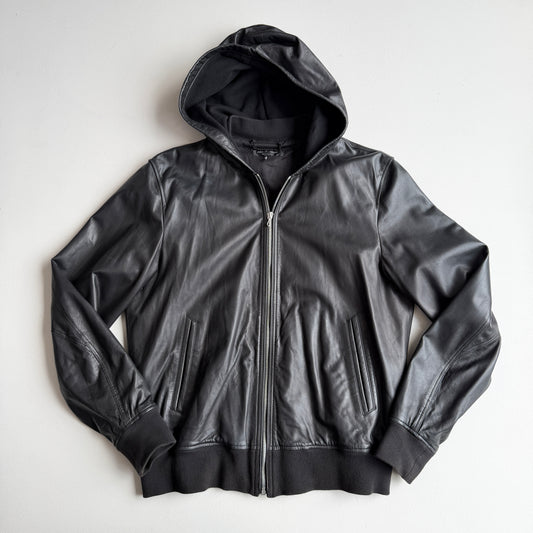 rag & bone (L) Glove Soft Lamb Leather Hooded Black Jacket