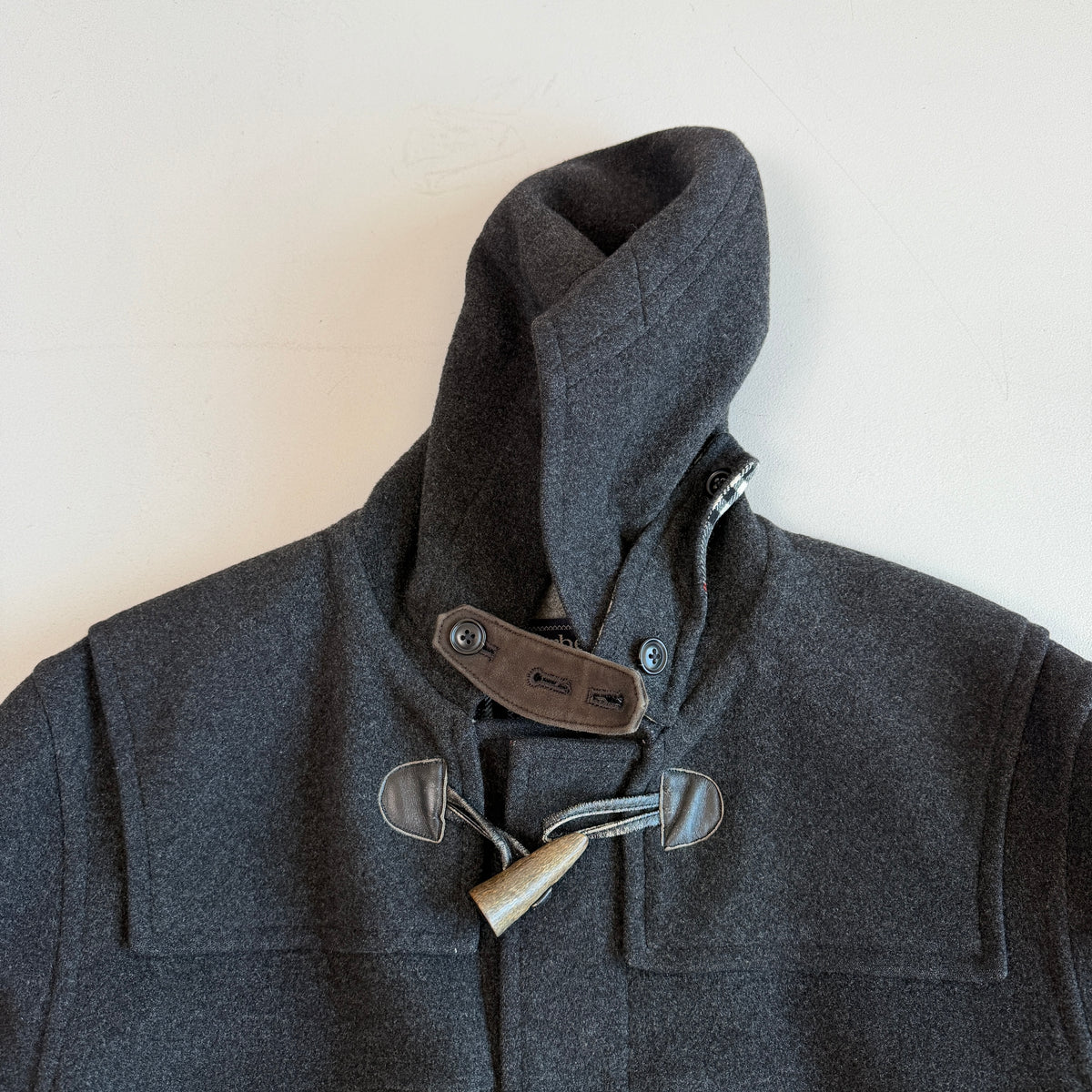 VNTG Burberry (50 /52) Gray Wool/Cashmere Leather Trim Duffle Coat