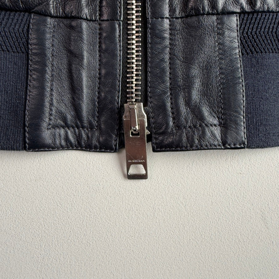 Burberry Brit (48 IT / M) Metallic Blue Leather Bomber Jacket