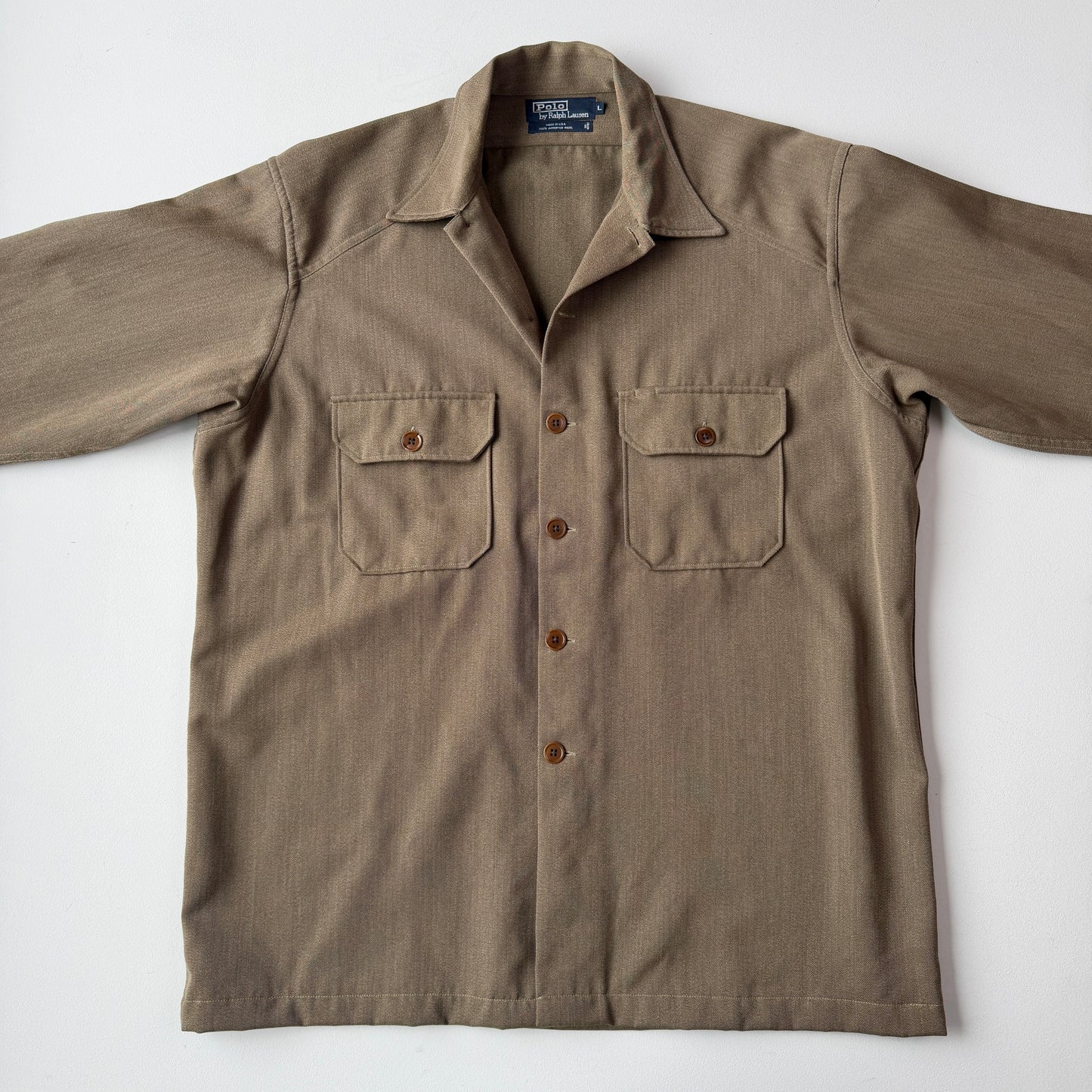 VNTG Polo Ralph Lauren (L) 100% Wool Whipcord Olive Military WWII Shirt