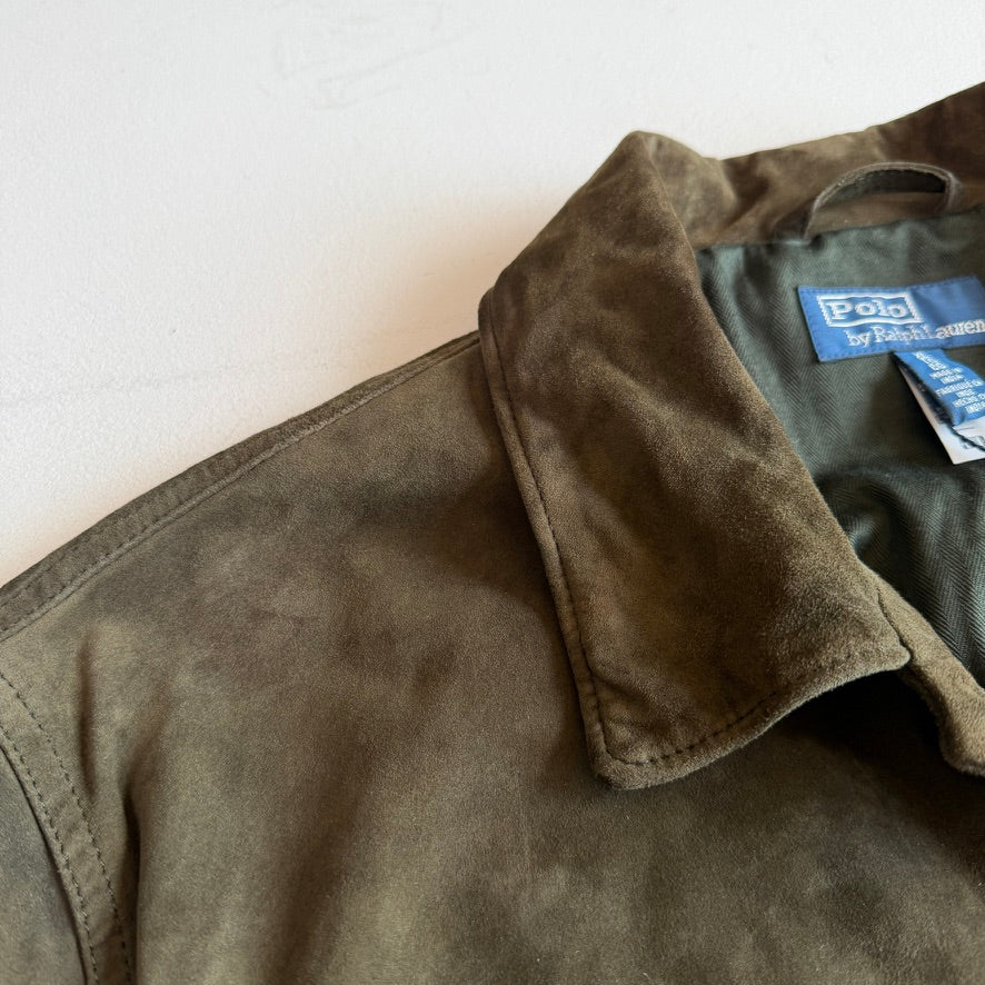 NWT Polo Ralph Lauren (XL) Olive Green Goat Suede Leather Trucker Jacket