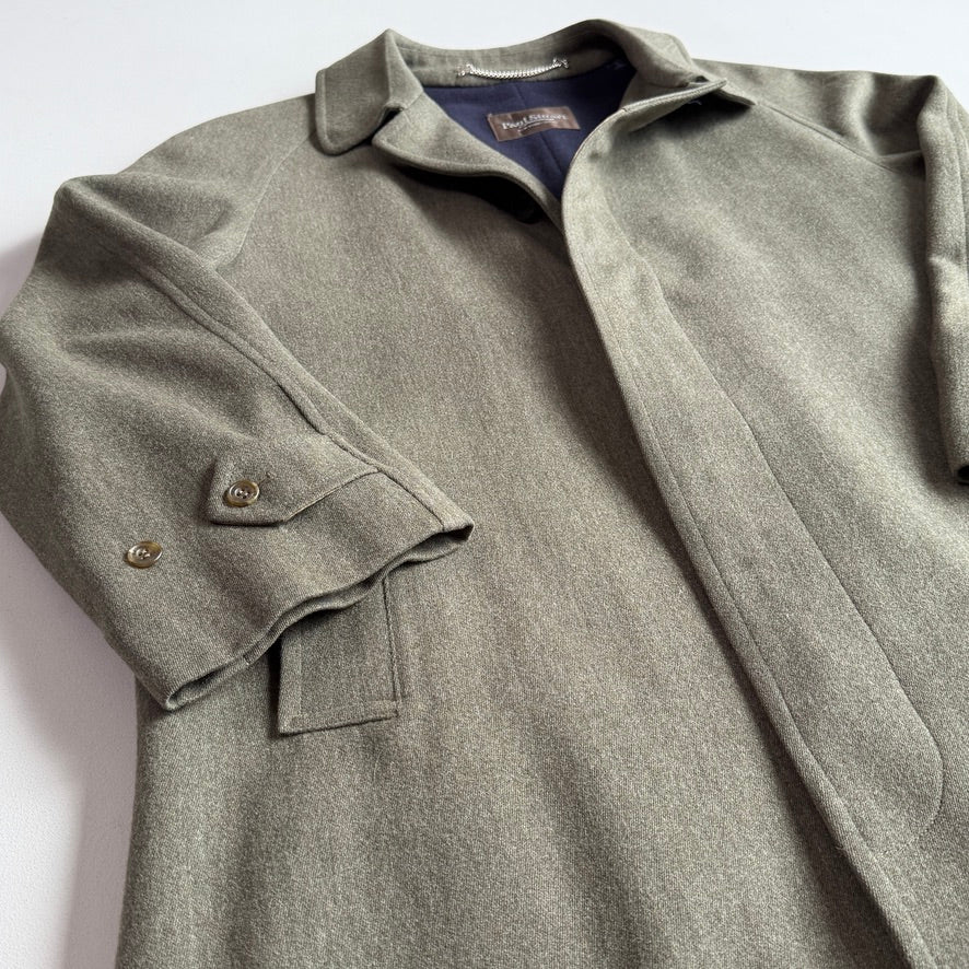 Paul Stuart (40R) Sage 100% Wool Twill Lined Balmacaan Car Coat