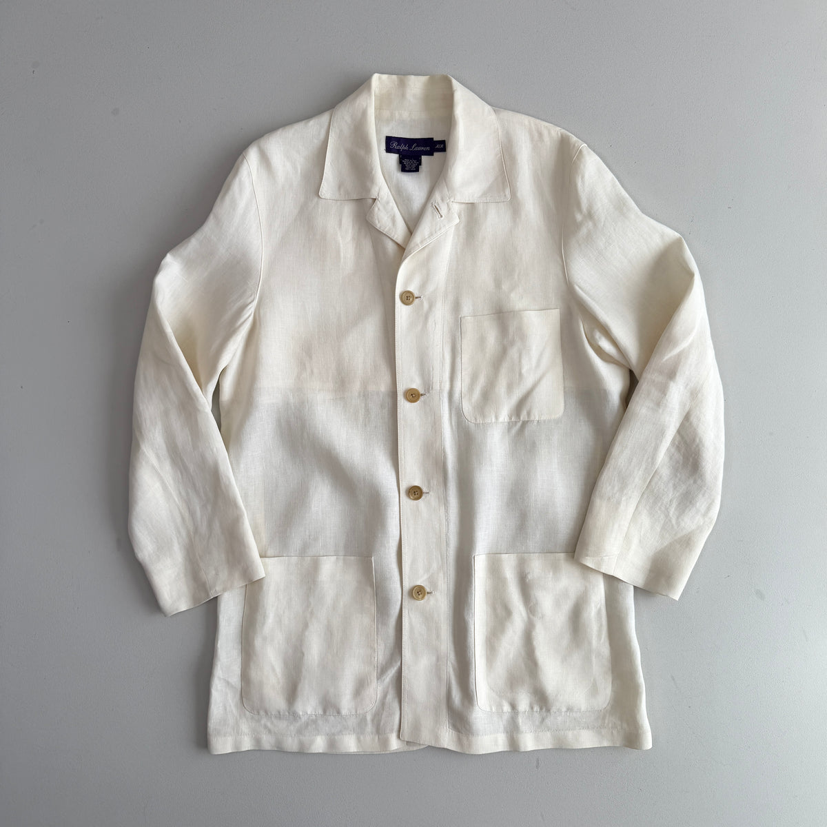 Ralph Lauren Purple Label (M) 100% Linen Ivory Cream Chore Coat Jacket