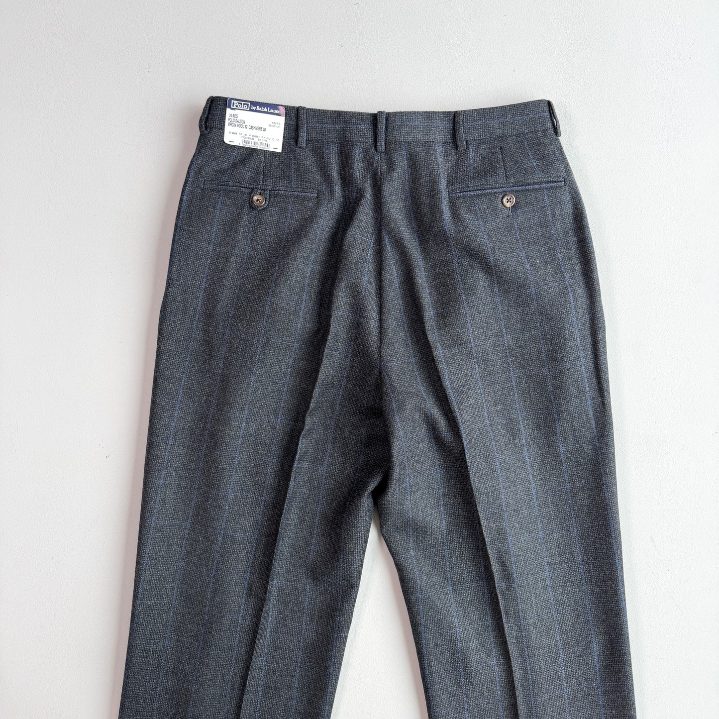NWT VNTG Polo Ralph Lauren (34W) Wool Pleated Blue-Overcheck Trouser Pants