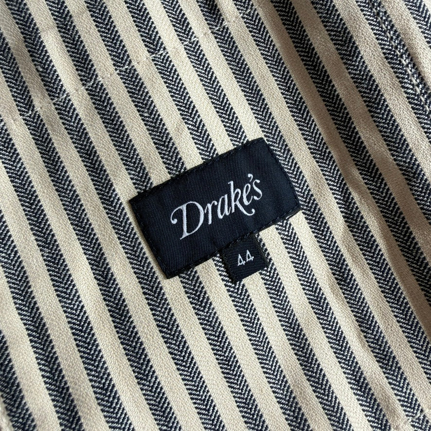 Drake's London (44) Blue and Ecru Stripe Cotton-Linen Deck Chore Jacket