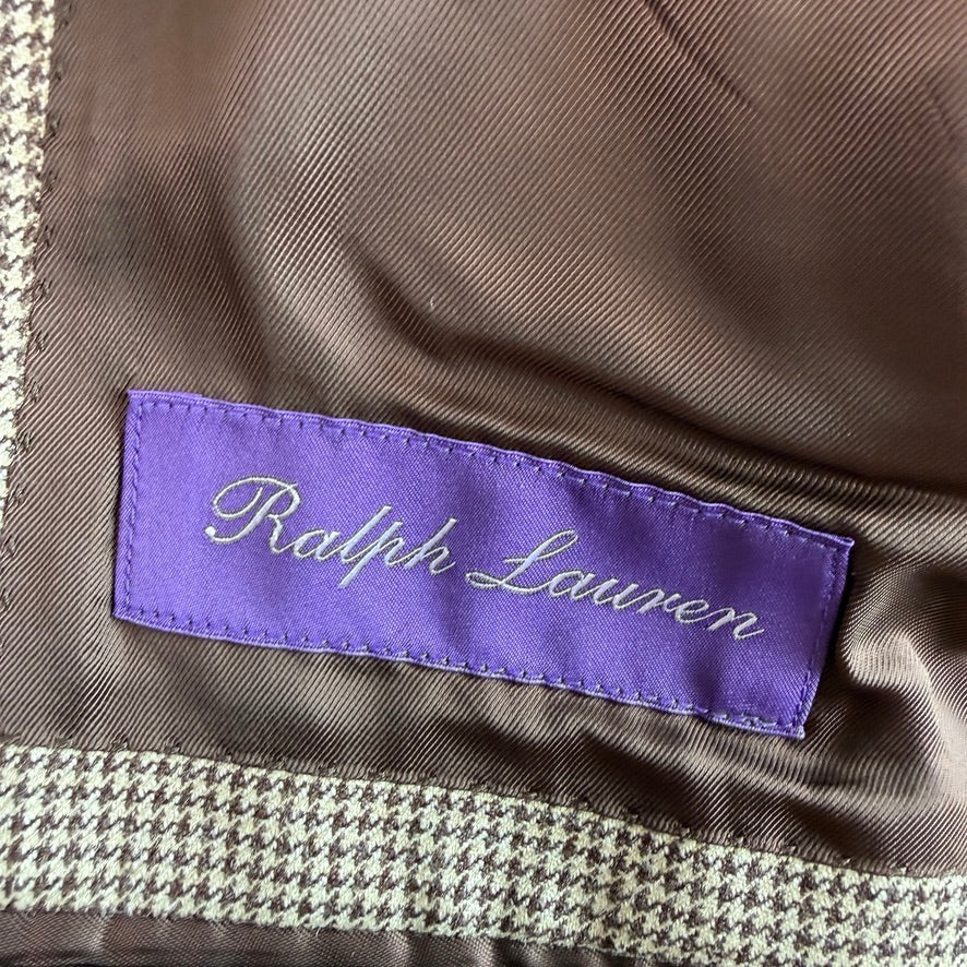 Ralph Lauren Purple Label (38R) Wool/Silk/Linen Beige Houndstooth Sport Coat