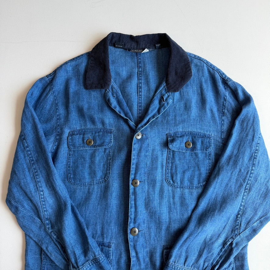 VNTG Polo Ralph Lauren (L) 100% Linen "bleu de travail" Indigo Chore Workwear Coat