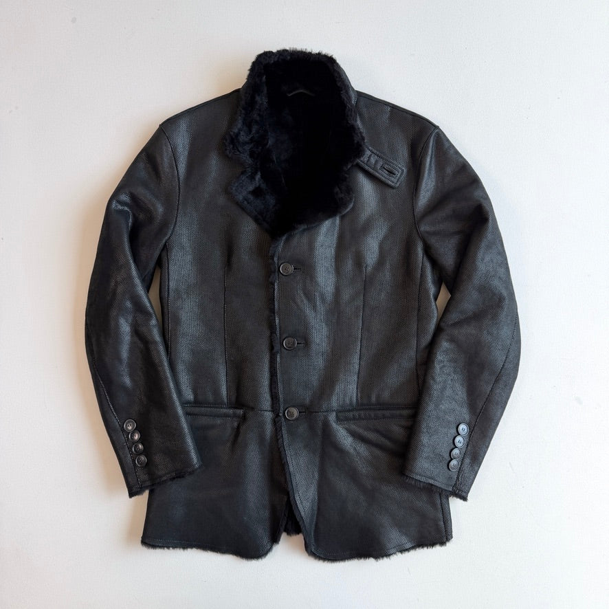 Giorgio Armani (48IT /38R) Lamb Shearling Leather Black Button Coat