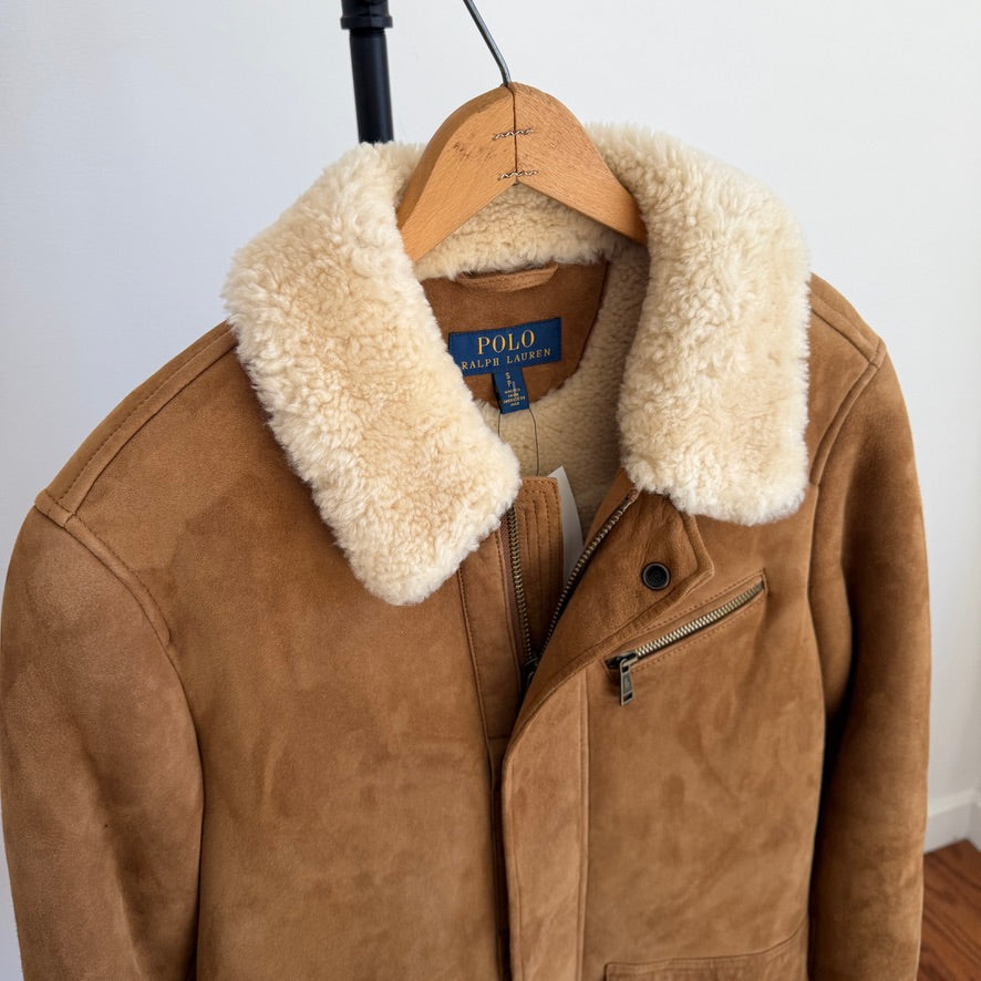 NWT Polo Ralph Lauren (S) Shearling Lamb Suede Leather Car Coat