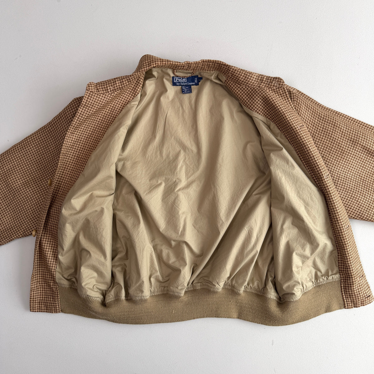 VNTG Polo Ralph Lauren (L) 100% Linen Houndstooth Button Bomber-Style Jacket